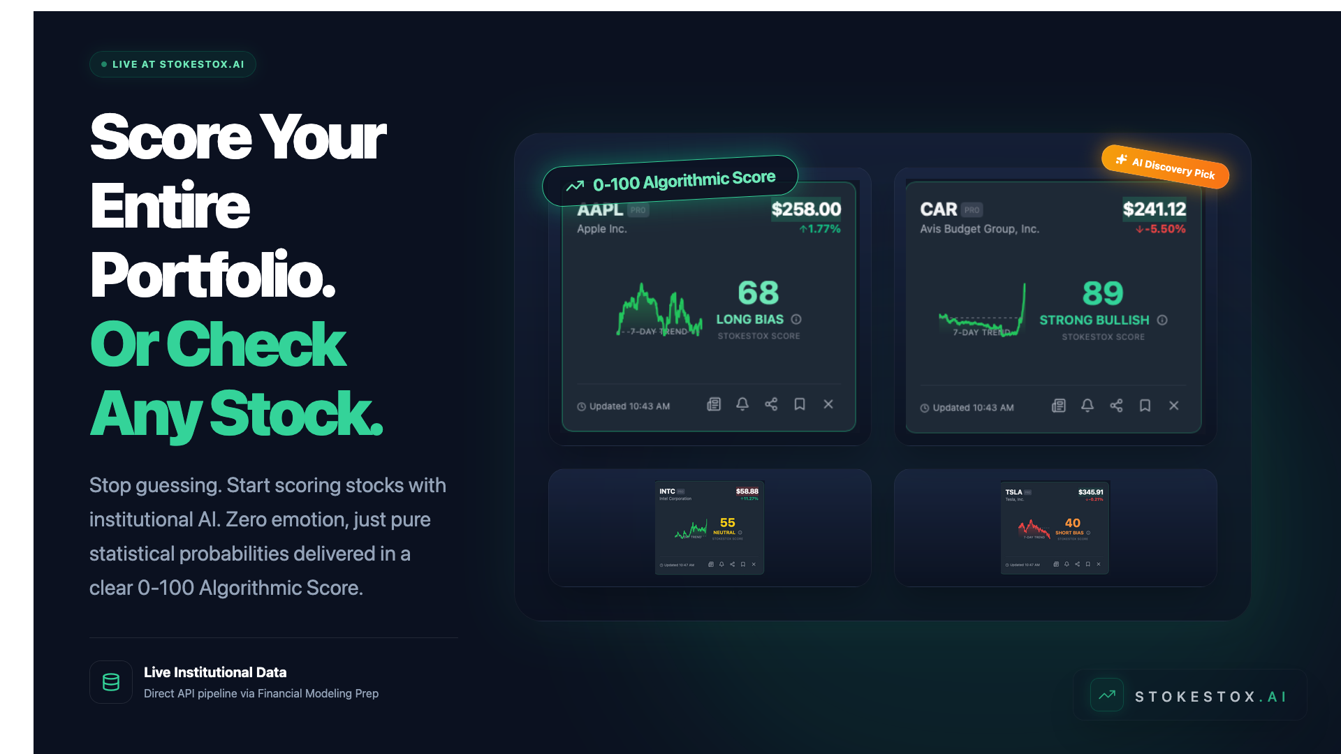 StokeStox algorithmic portfolio scoring interface